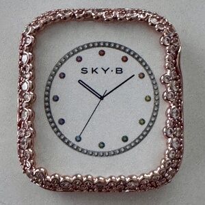 SKY•B Champagne Bubbles Apple Watch Bezel Rose Gold CZ 44mm